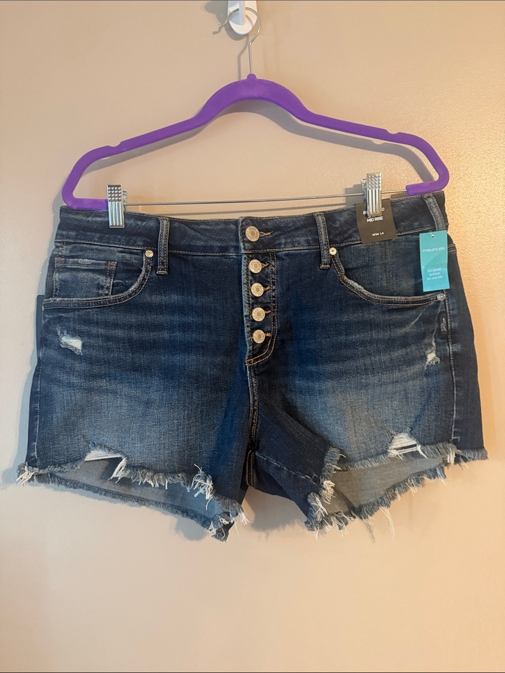 Silver Jeans Dark Blue Distressed Button-Fly Denim Shorts